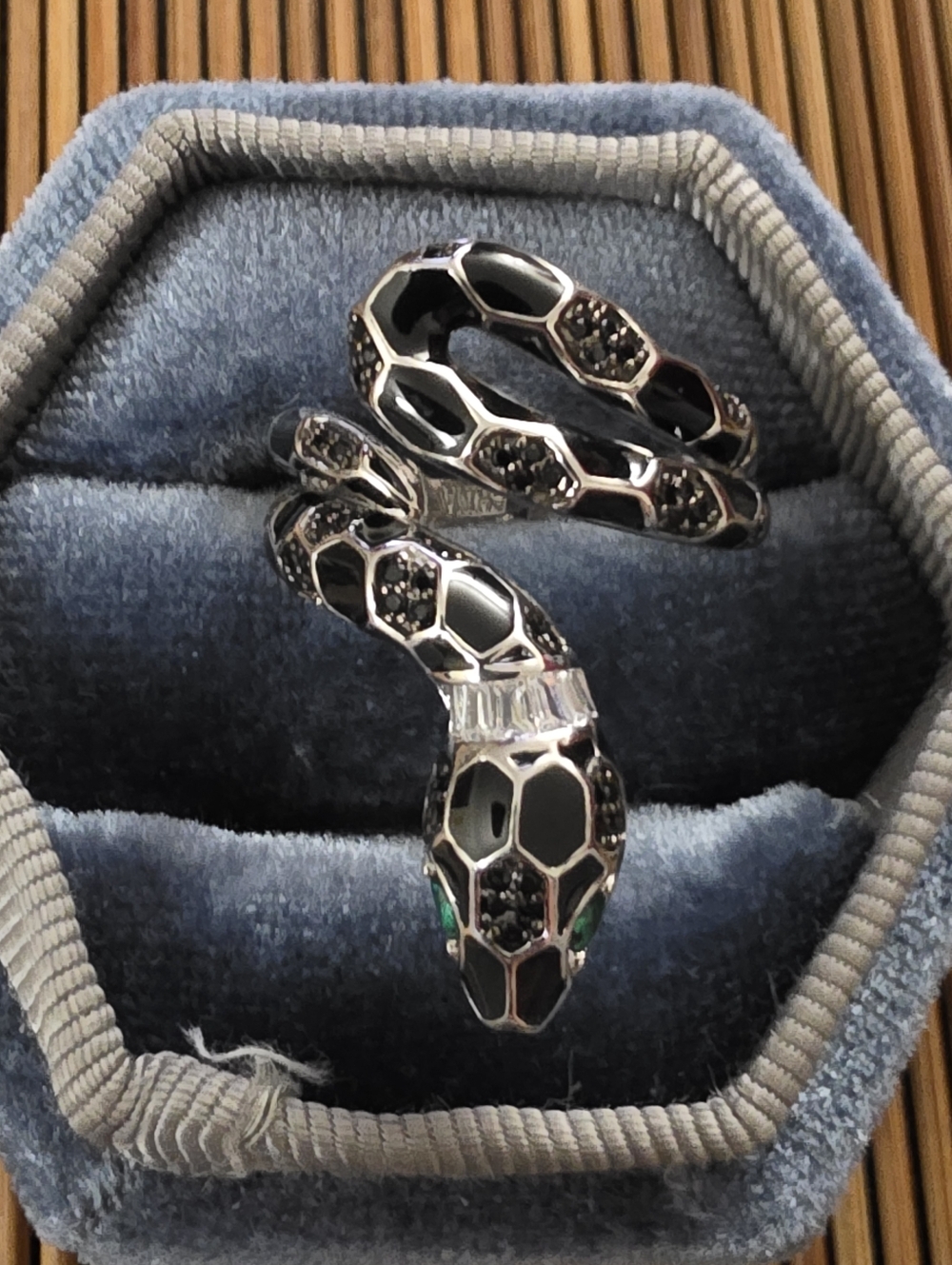 925 Silver Enamel, Glass Snake Ring (Vintage)